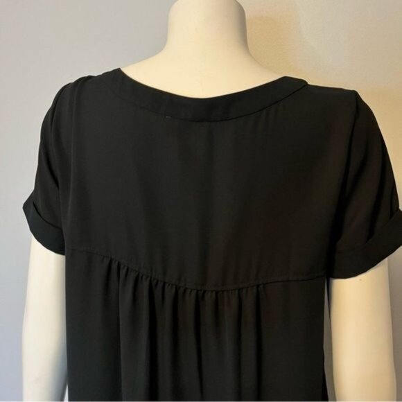 LOFT Black Cuffed Short-Sleeve Blouse Size Small - Picture 6 of 7